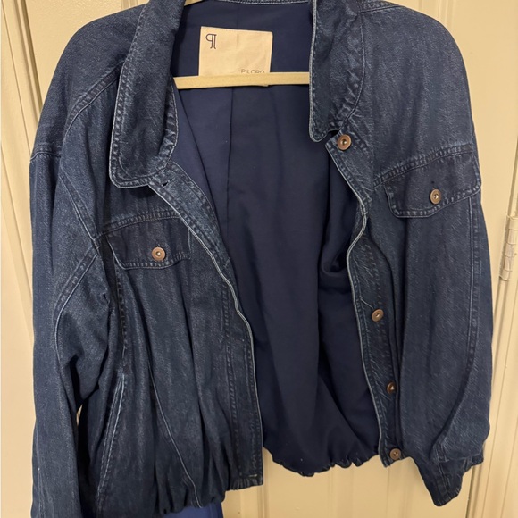 Pilcro Dark Blue Bubble Hem Denim Jacket - Picture 1 of 3